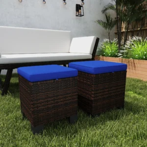 2-teilige Polster-Ottomane aus Rattan, Fußablage & Beistelltisch für Terrasse...