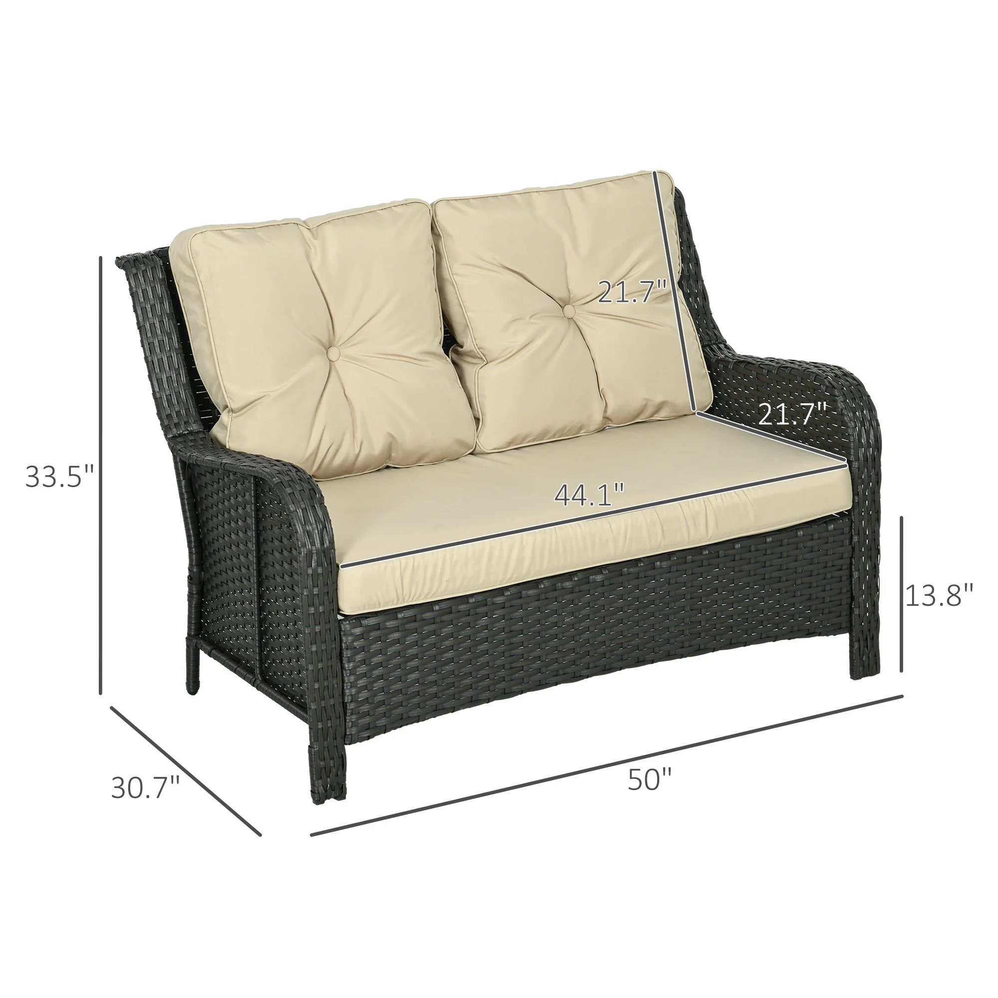 CampGlut 2-Sitzer Outdoor Sofa beige mit 10 cm Polster.