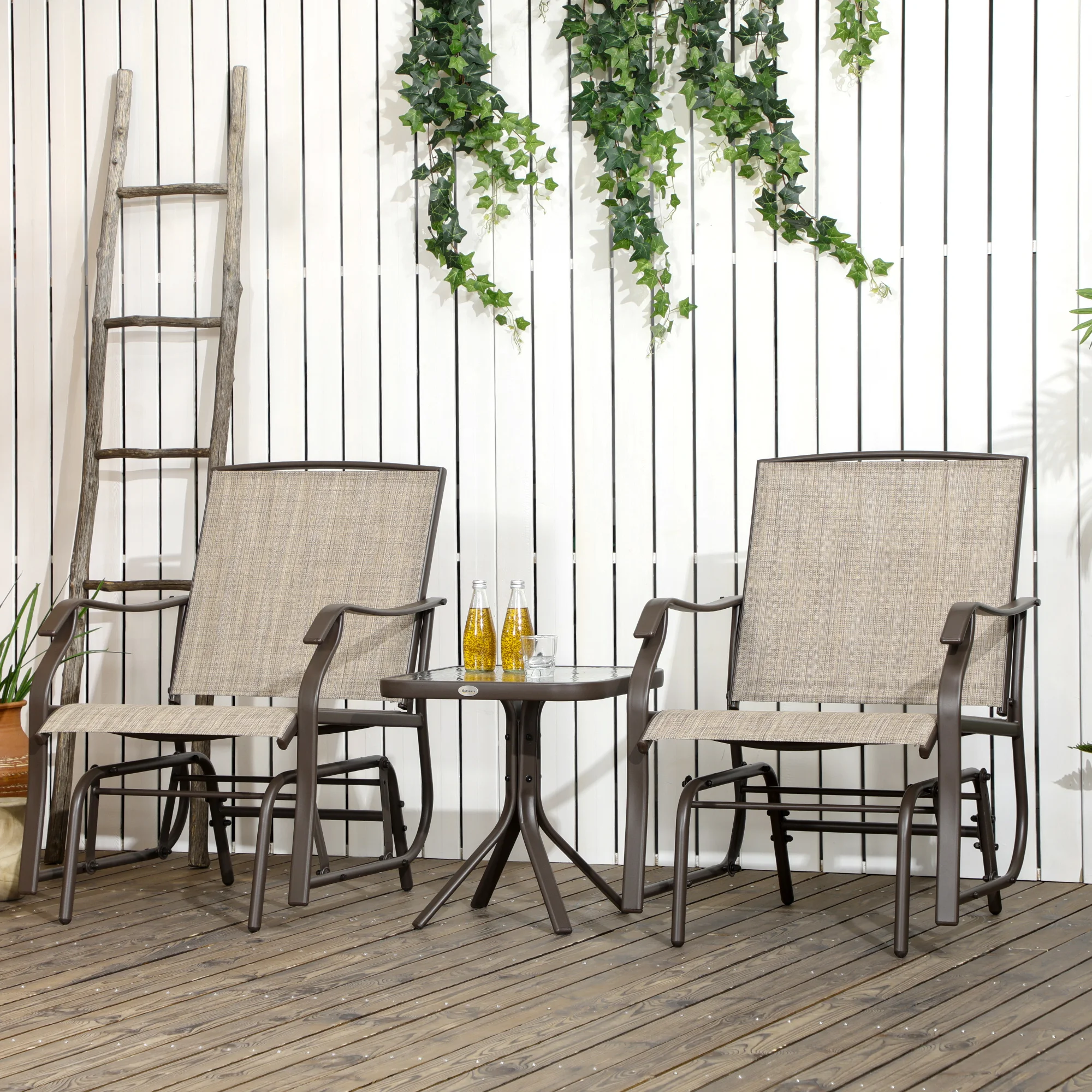 3-teiliges Gartenschaukel-Set mit Couchtisch, 2 Schaukelsessel mit Mesh-Bespa...
