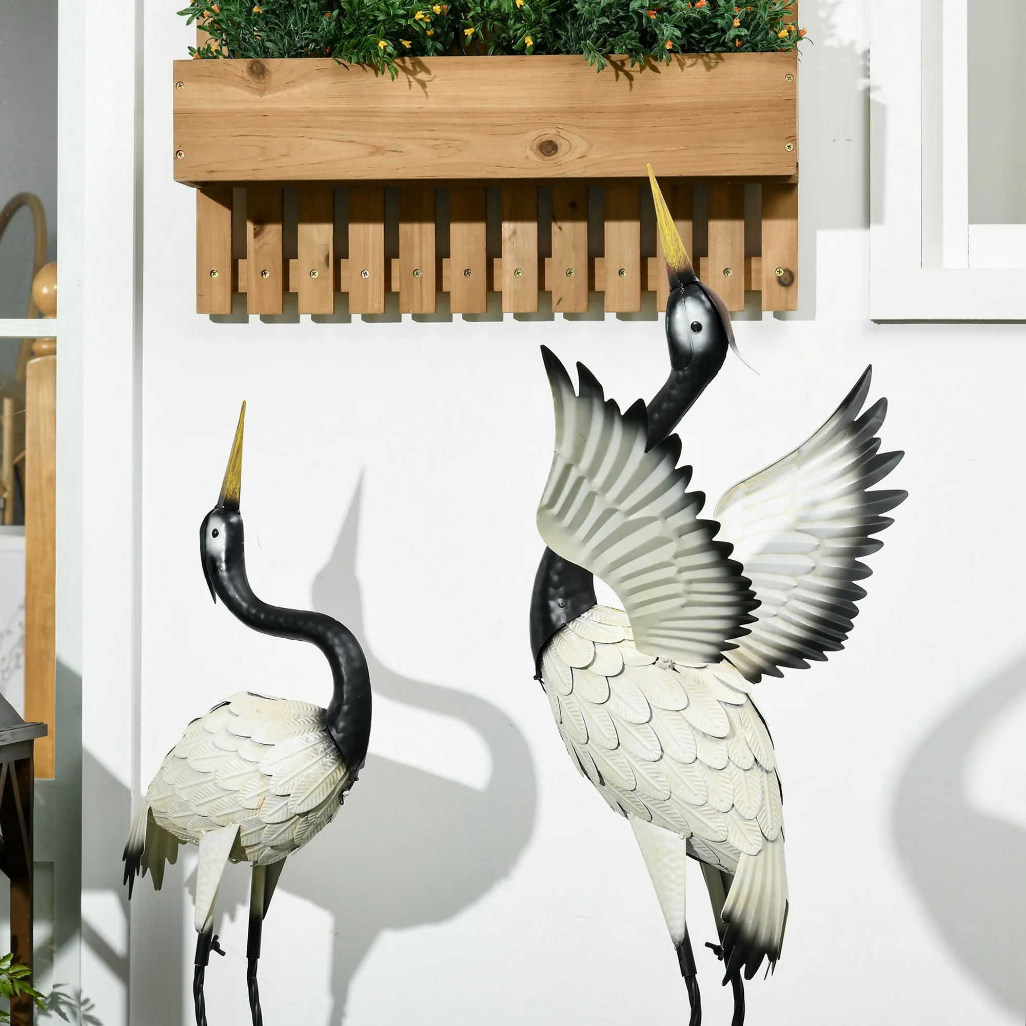 2er-Set Gartenfiguren Reiher, 35,5" & 40,5", Weiß/Schwarz – Bild 5