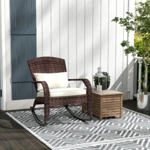 Adirondack-Schaukelstuhl aus Rattan, hohe Rückenlehne, Sitzkissen & Kissen, c...