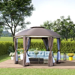 12 x 12 Runder Outdoor-Pavillon, Kuppeldach mit Doppeldach, Netzseitenwänden ...