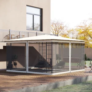 13x13 Pavillon Moskitonetz mit Reißverschluss, schwarze Ringe, Polyester, was...