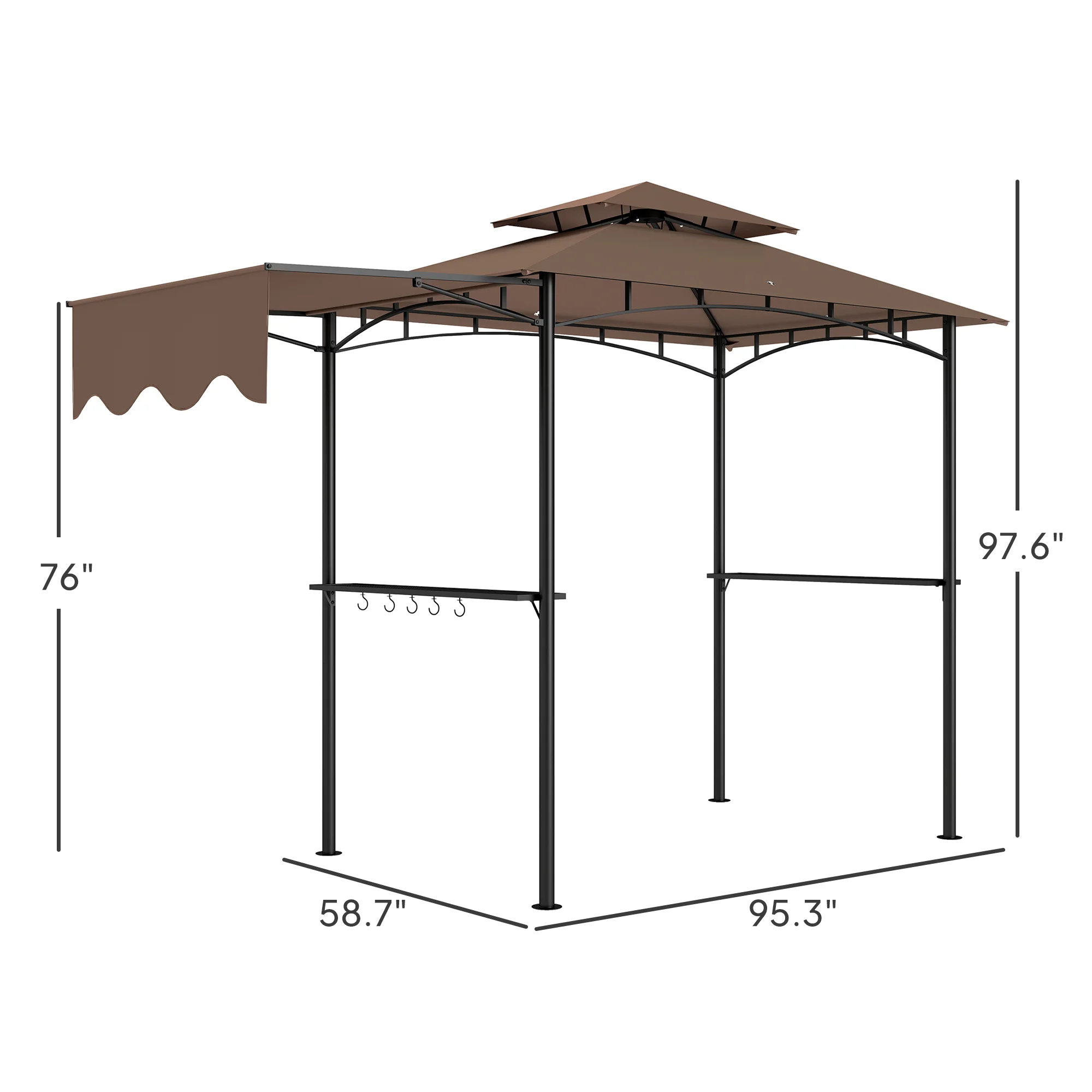 CampGlut Grillpavillon, 8x5, BBQ-Schutzdach, Seitenmarkise, zwei Ablagen.
