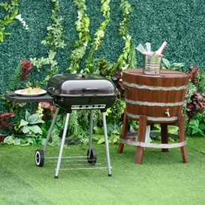 22" Holzkohlegrill mit Rädern, Seitentisch und Unterablage für Garten, Terras...