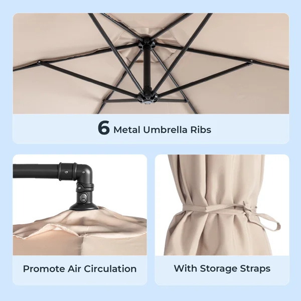 CampGlut 10FT Round Umbrella, Outdoor-Schirm mit Kurbelbedienung.