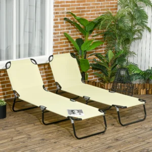 2-teiliger klappbarer Sonnenliegestuhl, Stahlrahmen für Strand, Garten, Terra...