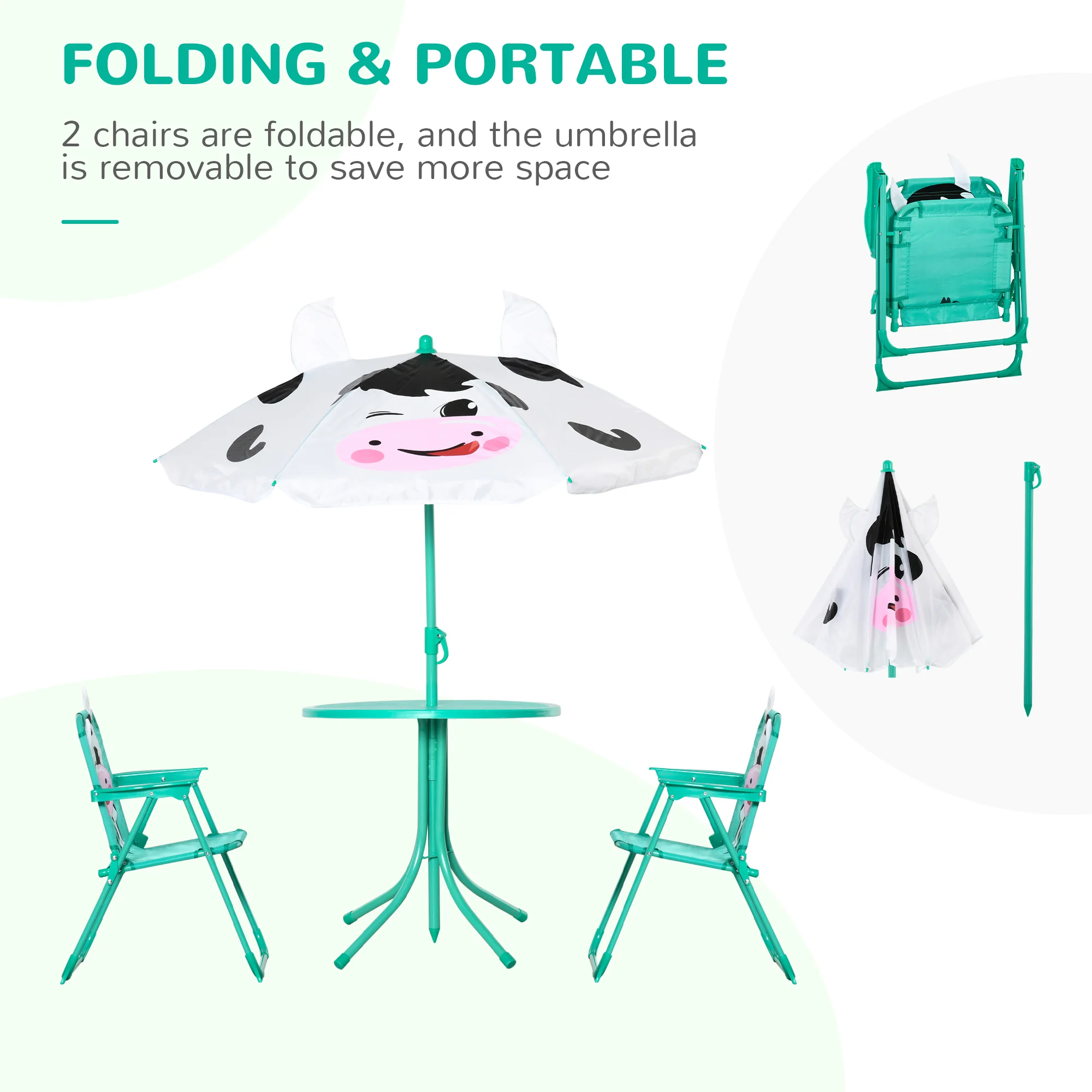 Kinder-Tisch-Stuhl-Set, klappbare Gartenmöbel, Picknicktisch mit höhenverstel... – Bild 4