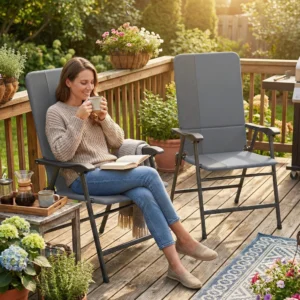 Klappbare Terrassenstühle 2er-Set, gepolsterte Campingstühle mit Armlehnen, 6...