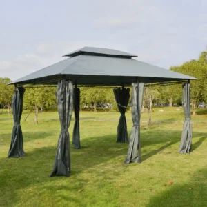 10 x 13 Outdoor-Pavillon mit Vorhängen, 2-stöckiger Stahlrahmen, Salbeigrau