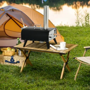 Pellet-Holzfeuer-Pizzaofen mit 12-Zoll-Drehstein, Schieber und wasserdichter ...
