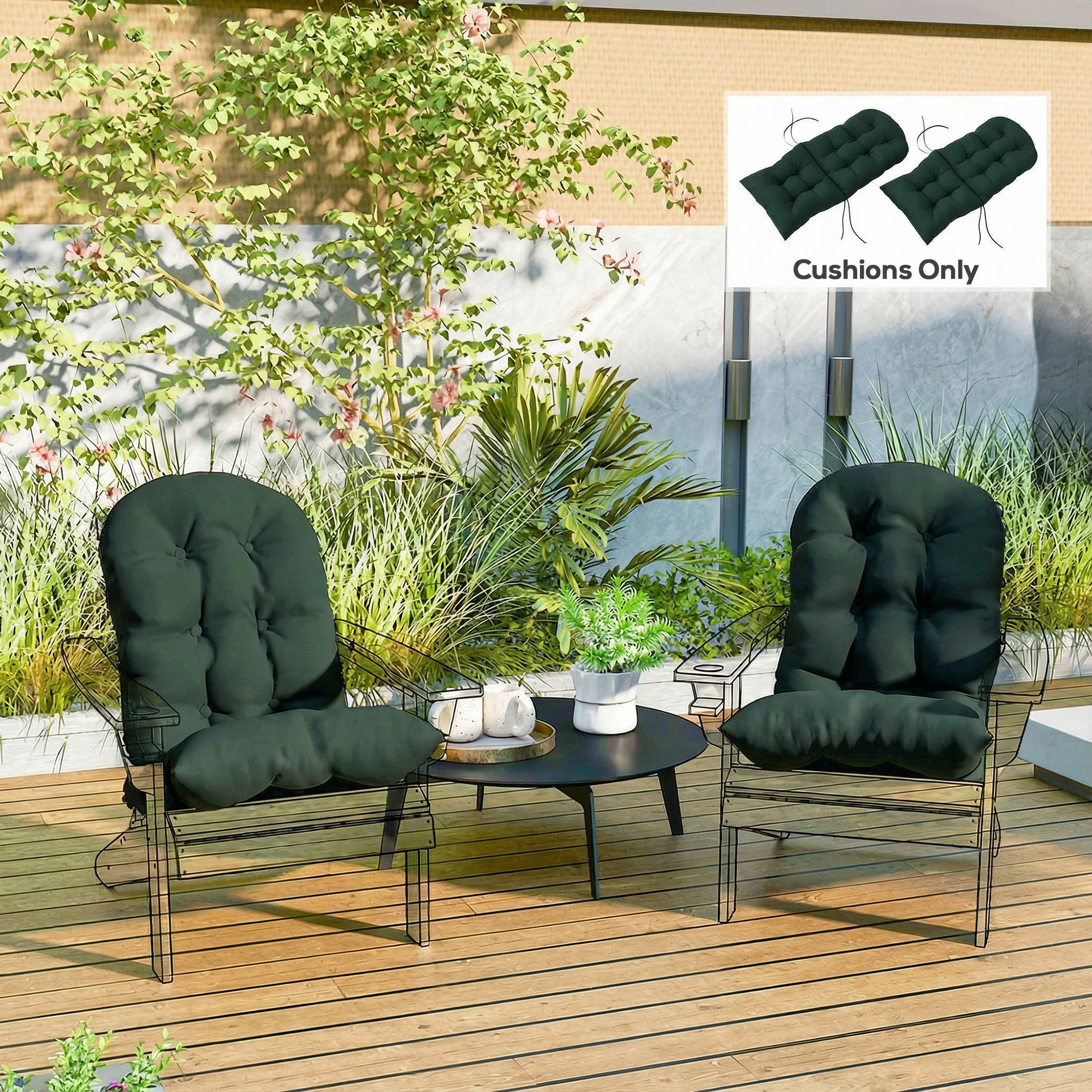 Outdoor Adirondack Sitzkissen 2er-Set, getuftete Hochlehner Polster, Dunkelgrün