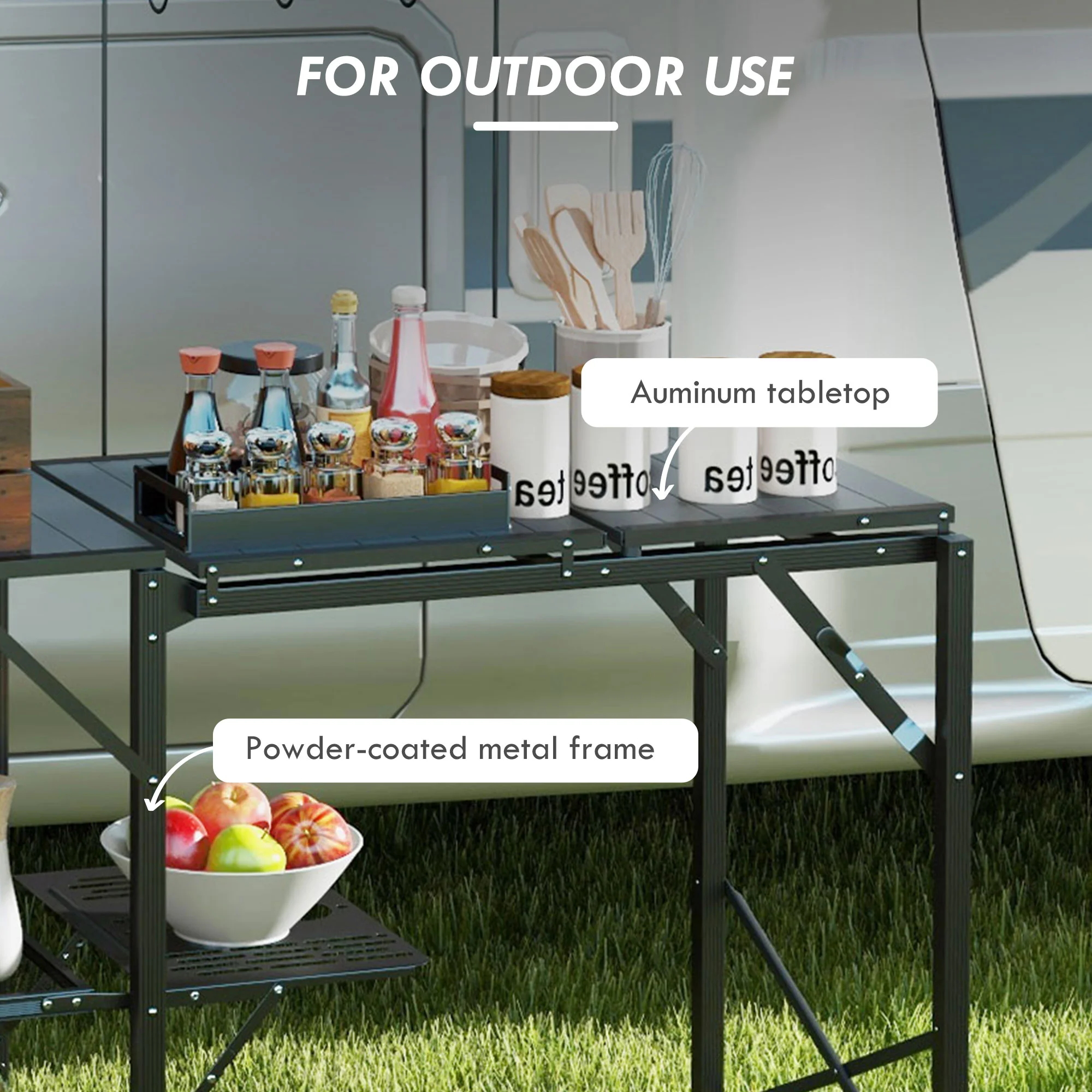 CampGlut Outdoor-Kochstation mit Lampe für Camping und Picknicks im Freien.