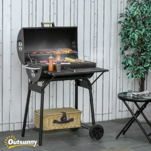 30" mobiler Holzkohlegrill mit Rädern, verstellbarem Rost & Ablage, für Garte...