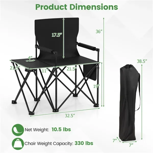 Übergroßer klappbarer Campingstuhl mit Beistelltisch & Getränkehalter, 150 kg... – Bild 4