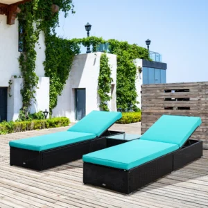 2er-Set Liegestuhl mit 5-fach verstellbarer Rückenlehne, Couchtisch, wasserab...