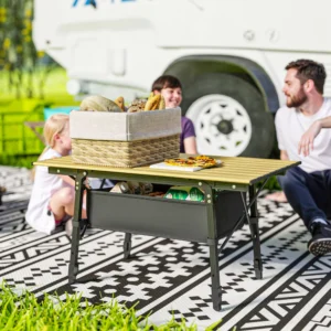 3ft Alu-Klapptisch, Campingtisch mit Tasche, Picknick BBQ, Braun