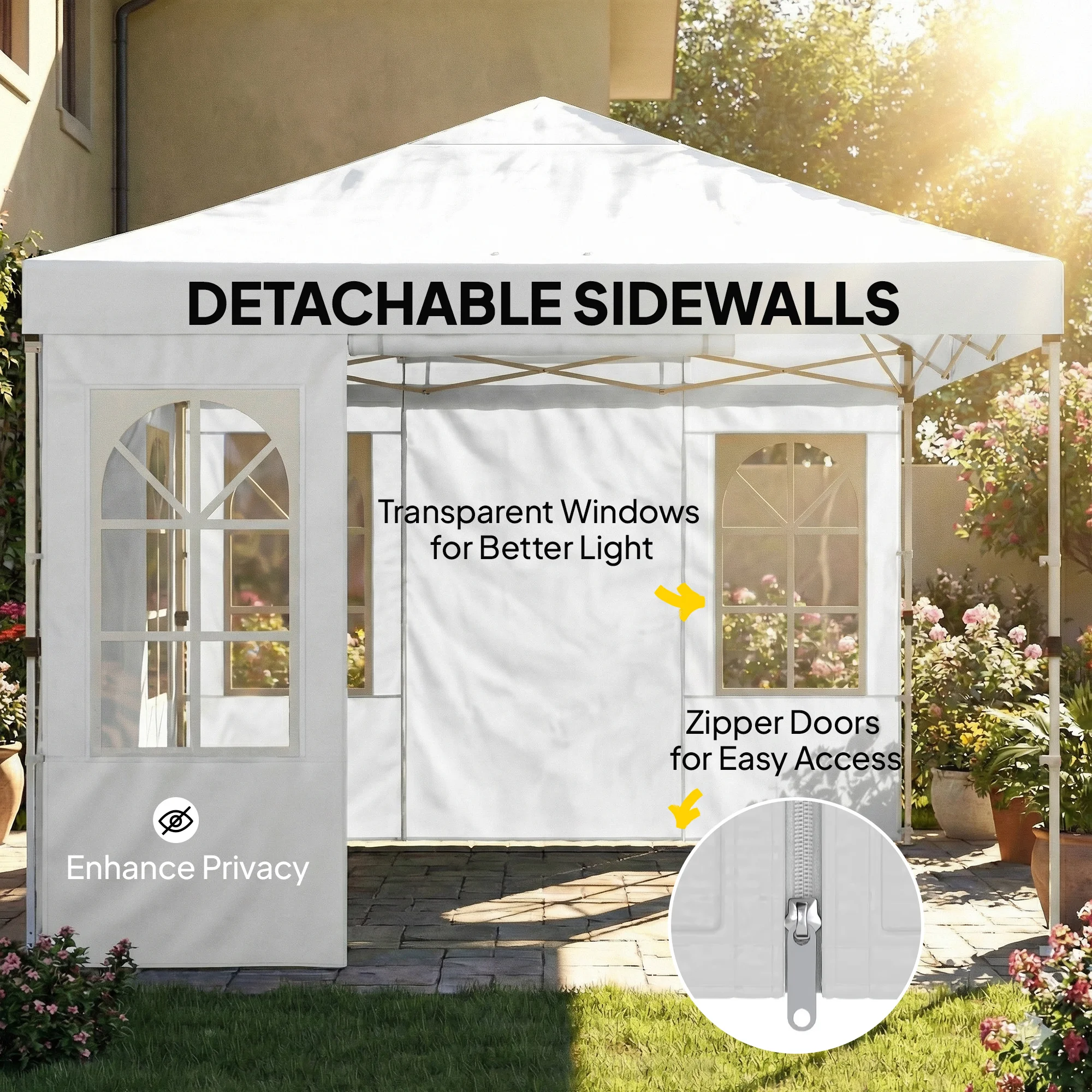 CampGlut Pop-up Zelt mit Seitenwänden im Outdoor-Garten.