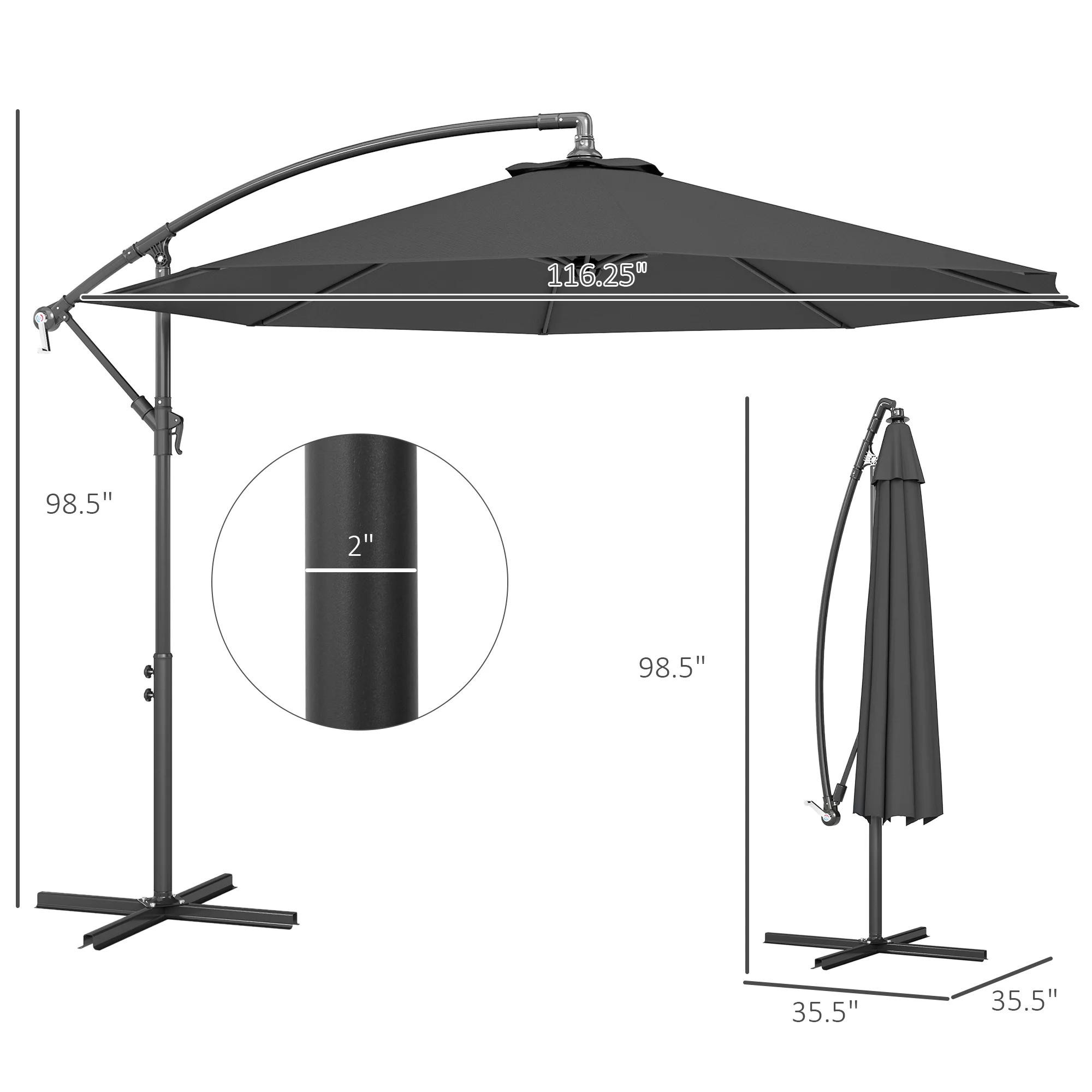 10 Kragarm-Marktschirm mit UV- & wasserfestem Material & Kreuzfuß (ohne Gewic... – Bild 4