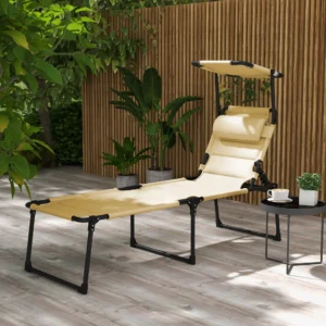 CampGlut Outdoor-Loungesessel mit Polster auf Terrasse.