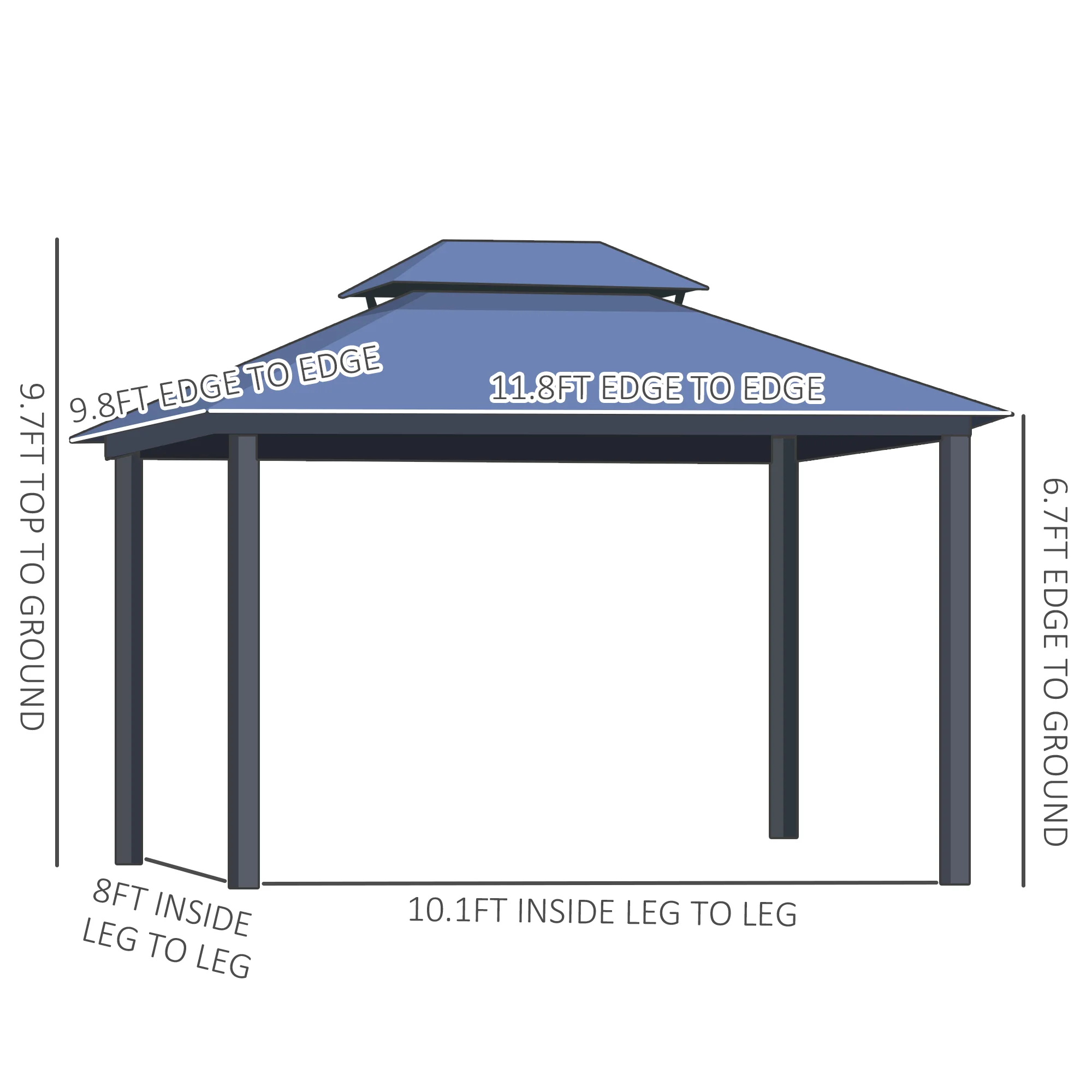 10 x 12 Hardtop-Pavillon mit Polycarbonat-Dach, Alurahmen, Netzschutz, hellgrau – Bild 2