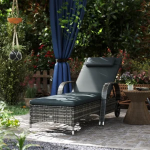 Outdoor-Liege, 5-stufig verstellbar, Rattan-Pool-Liege mit Rädern, Kissen & K...