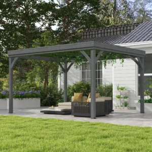 10 x 12 Holzpergola, Weinspalier mit Betonankern für Garten, Terrasse, Hof, Grau