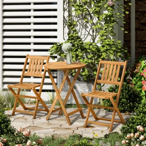 CampGlut 3-teiliges Akazienholz Bistro-Set klappbar.