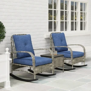 3-teiliges Polyrattan-Gartenmöbel-Set, Schaukelstühle mit Couchtisch, Kissen,...