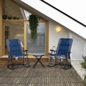 3-teiliges Outdoor-Klapp-Schaukelstuhl-Set mit Tisch - Blau und Grau