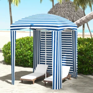 5,8 x 5,8 m Cabana-Sonnenschirm mit Wänden, Lüftung, Rüschen, Tragetasche, bl...