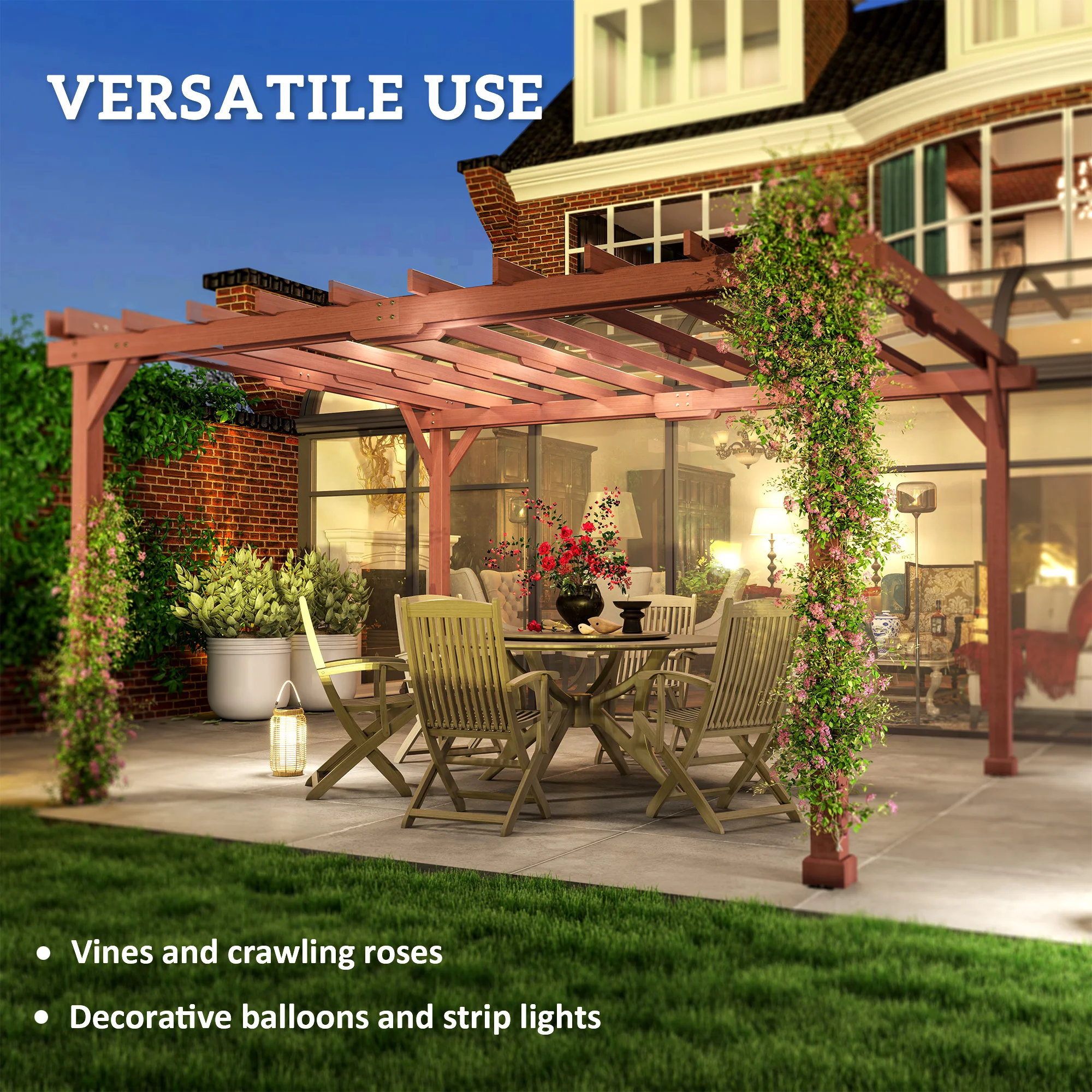Pergola en bois 11 x 12,5 m avec treillis pour terrasse, balcon, jardin, pelouse – Image 4