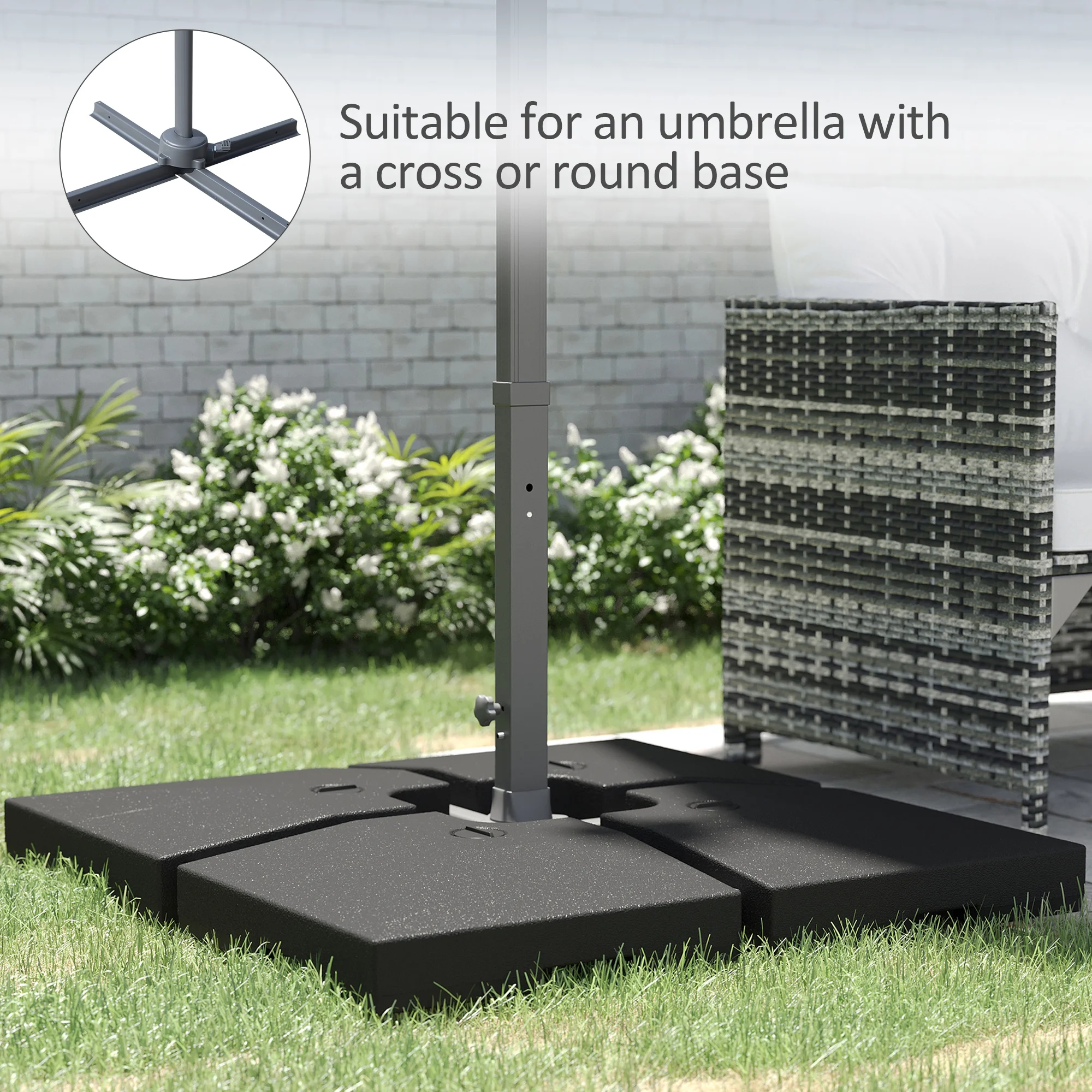4-Piece Umbrella Base for Patios, Black, 176 lbs Water/264 lbs Sand - Imagen 5