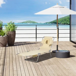 Sonnenliege mit Gesichtsloch, 5-stufig verstellbar, mit Kissen, beige