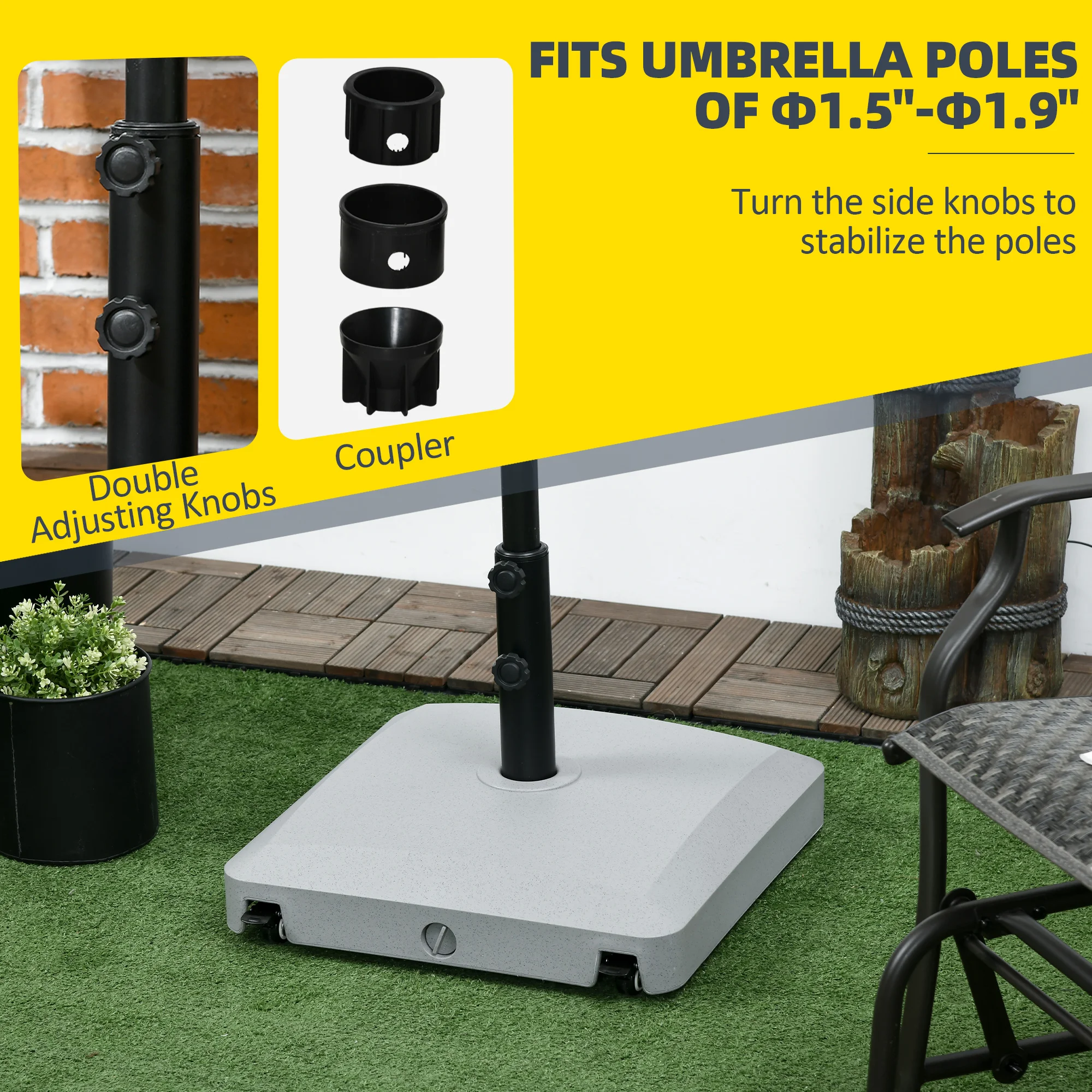 Terrassen-Schirmständer mit Rollen, 24kg Wasser/30kg Sand, schwerer Outdoor-S... – Bild 3