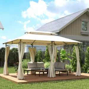 10 x 13 Doppeldach-Pavillon, Außenpavillon mit Vorhängen, für Garten, Rasen, ...