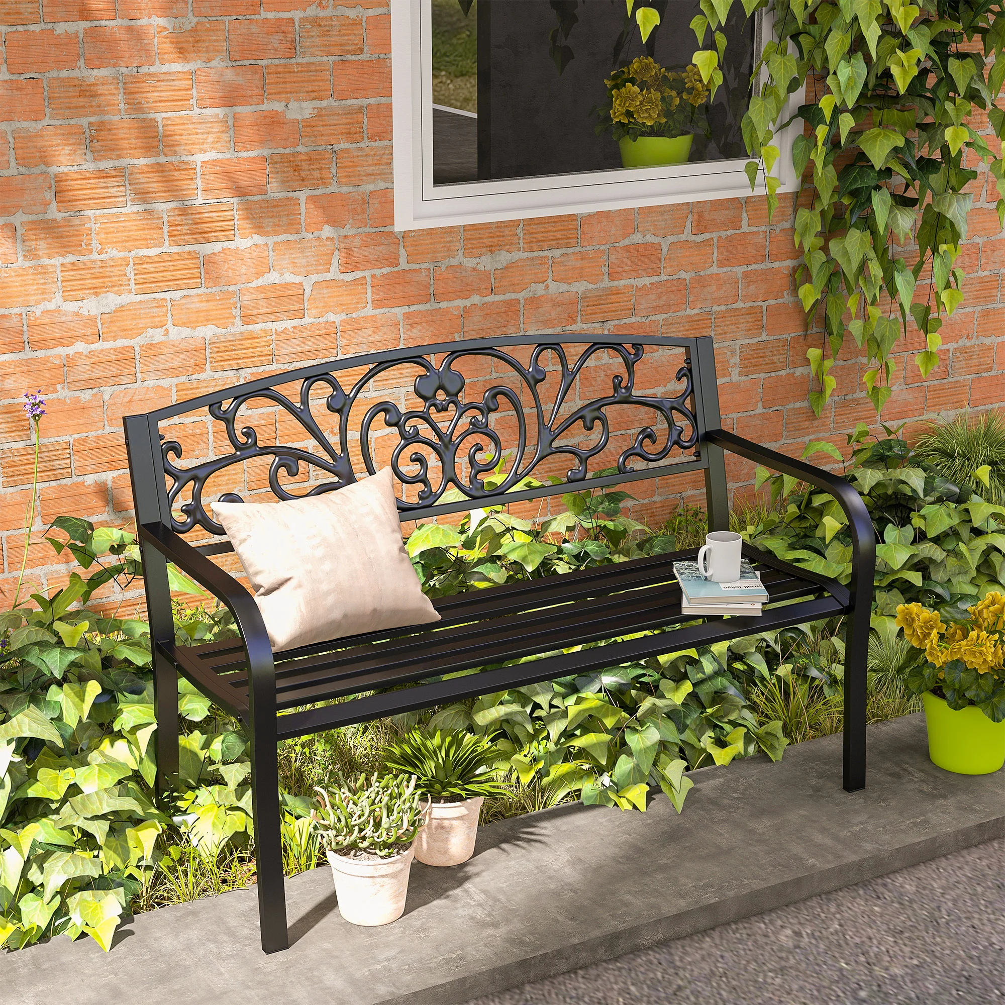 CampGlut 50 Zoll Gartenbank mit floralem Muster.