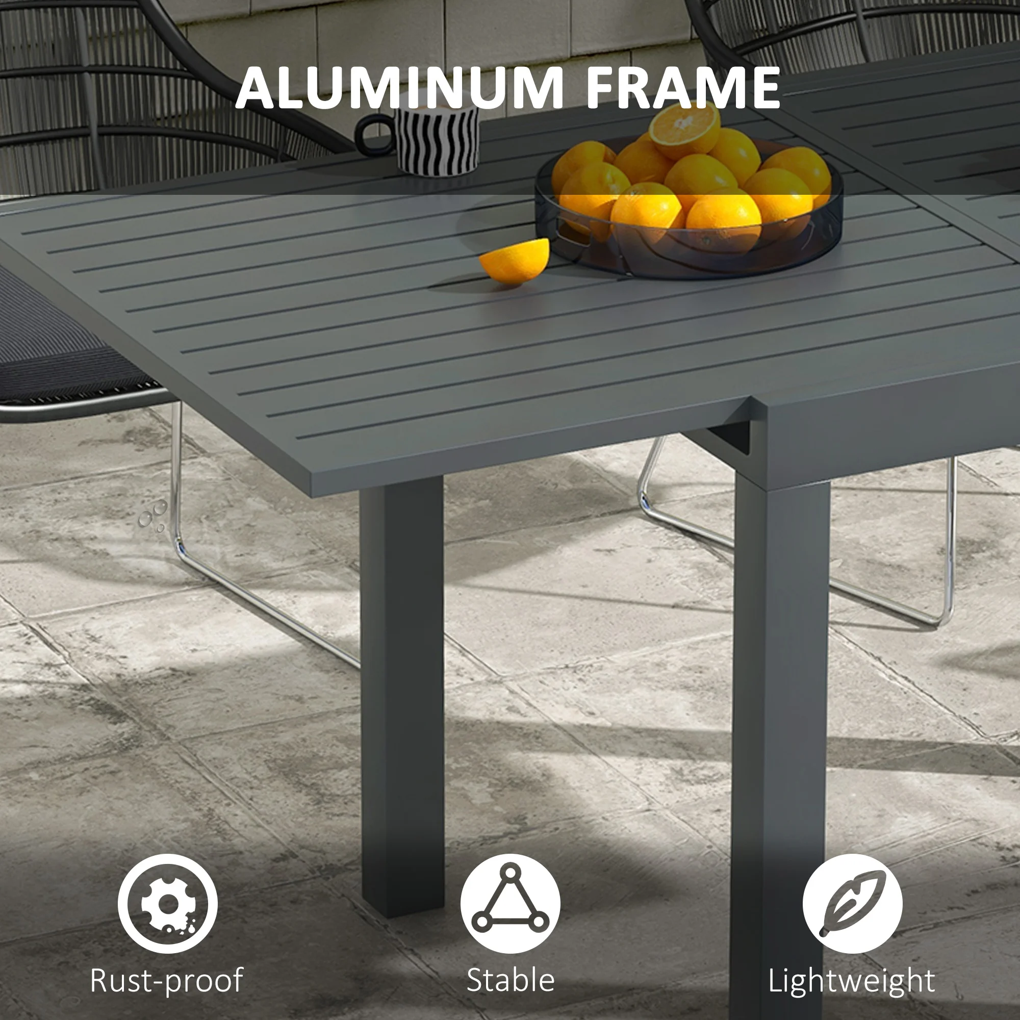 Ausziehbarer Terrassentisch, Aluminium, für 4-6 Personen, Grau – Bild 8