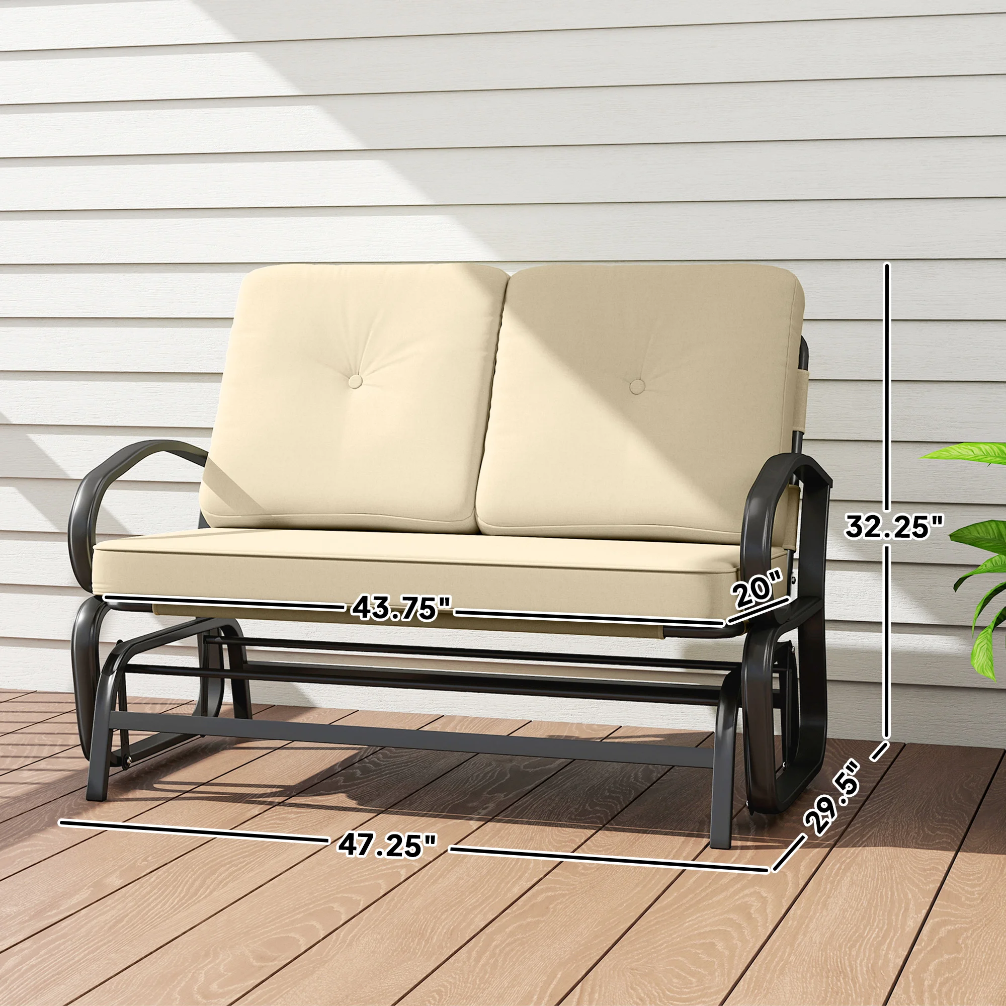 2-Sitzer Gartenschaukelbank mit getufteten Polstern, Stahlgestell, Beige – Bild 3