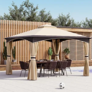 10 x 12 Außenpavillon mit Netz, 2-stöckiges Soft-Top-Dach, Stahlrahmen für Ga...
