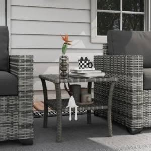 CampGlut Rattan Beistelltisch, leicht für Outdoor Camping.