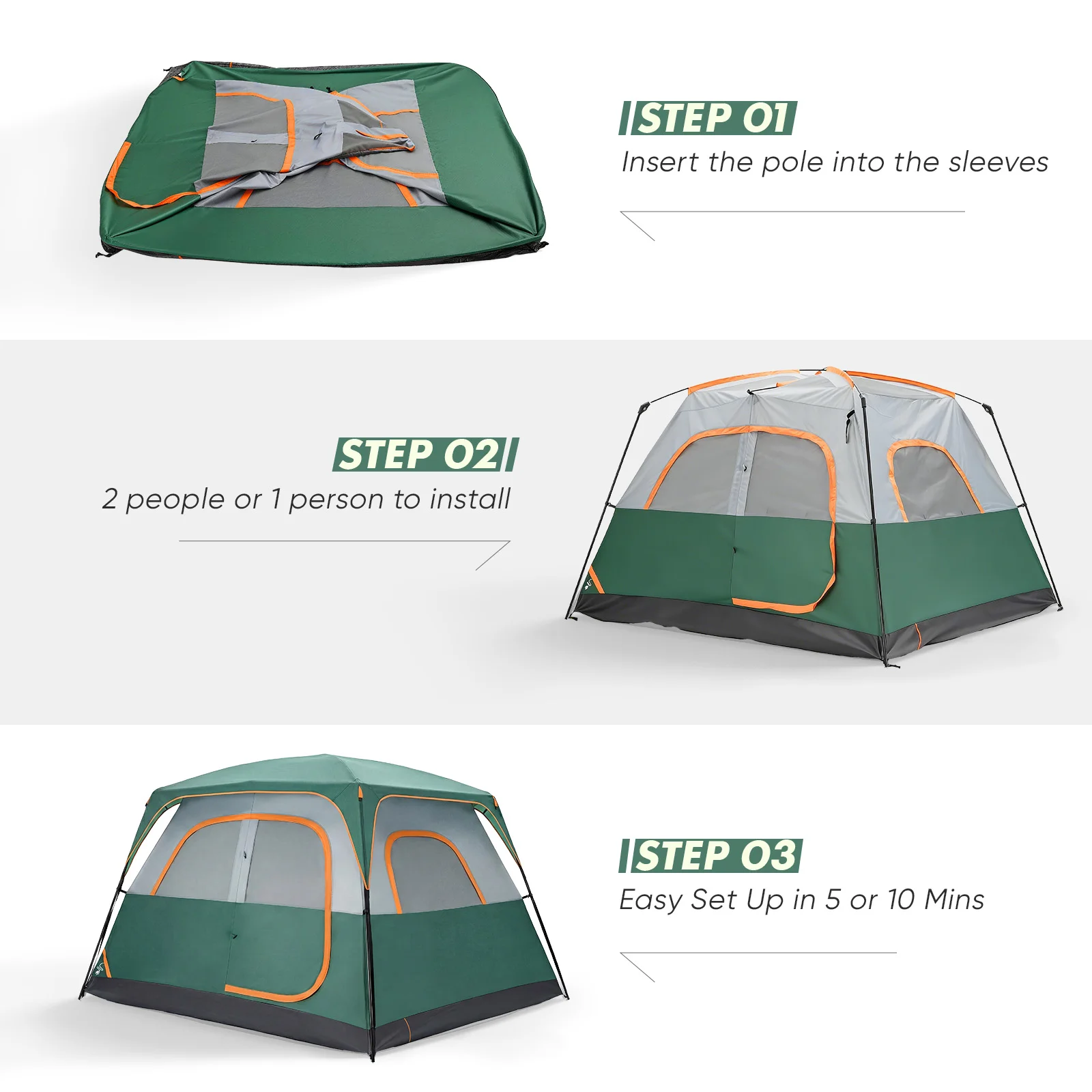 CampGlut Familienzelt aufgebaut im Outdoor-Campingplatz.