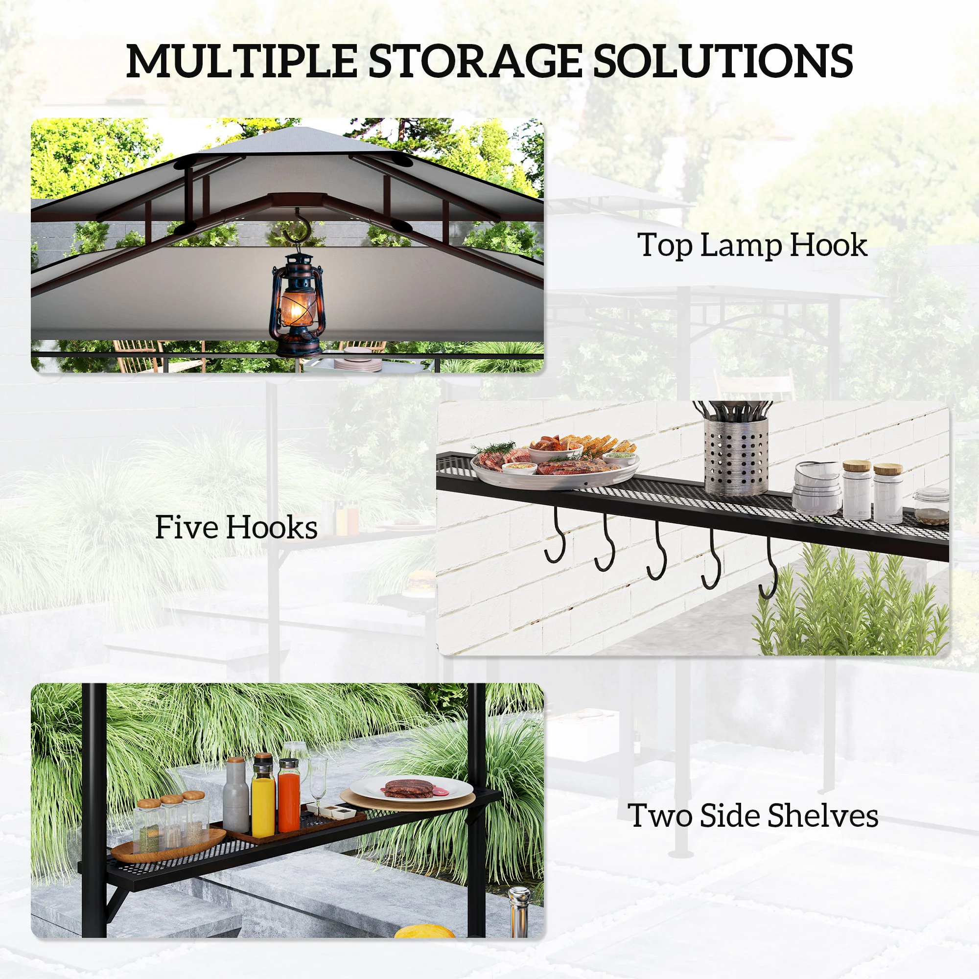 8 x 7,6 m Outdoor Grillpavillon mit Seitenmarkise, 2 Ablagen & 6 Haken, Dunke... – Bild 3