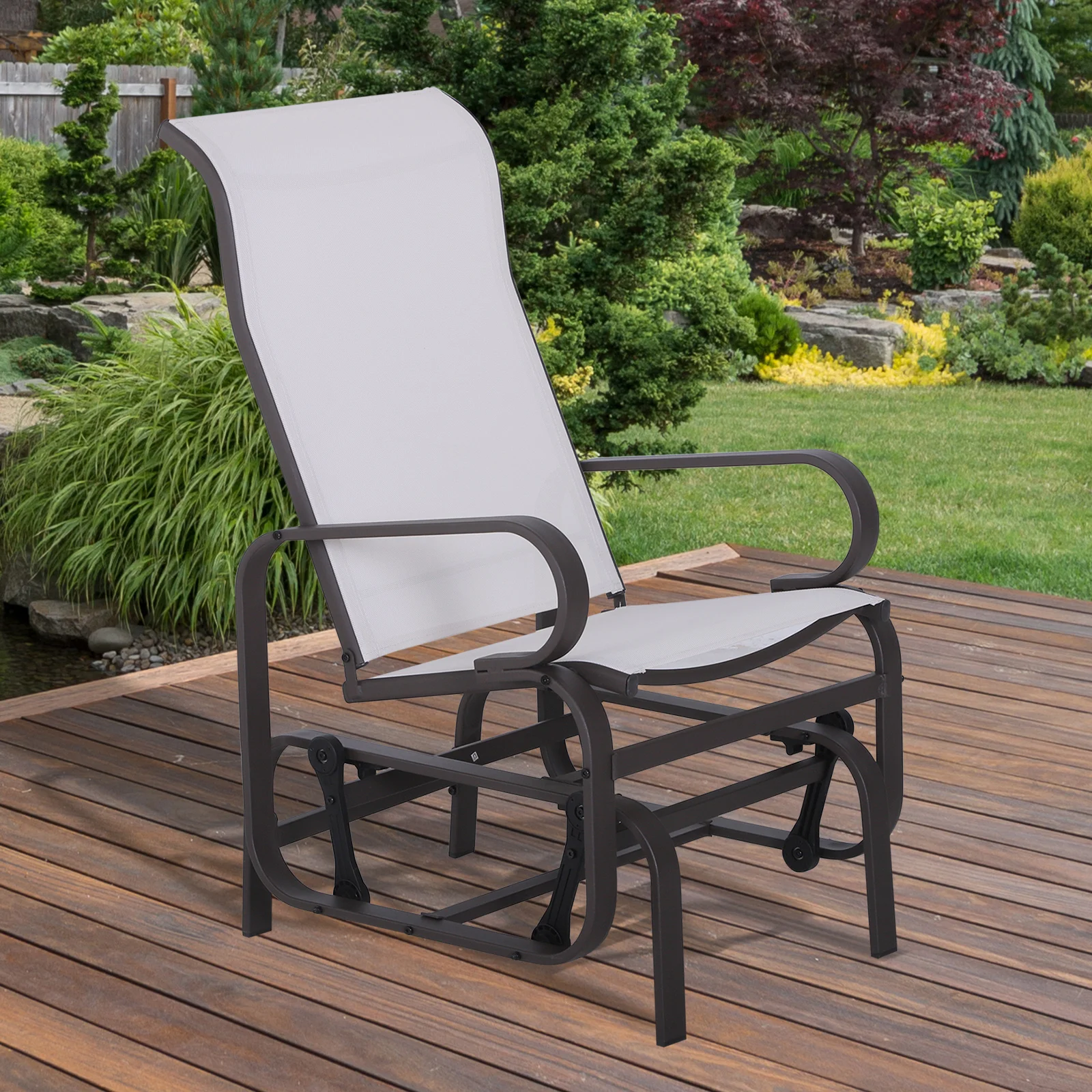 Sillón Mecedor, Silla Mecedora Individual de Metal Ligero y Malla, Blanco - Imagen 3