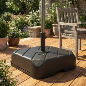 CampGlut Schirmständer mit Rollen für die Terrasse.