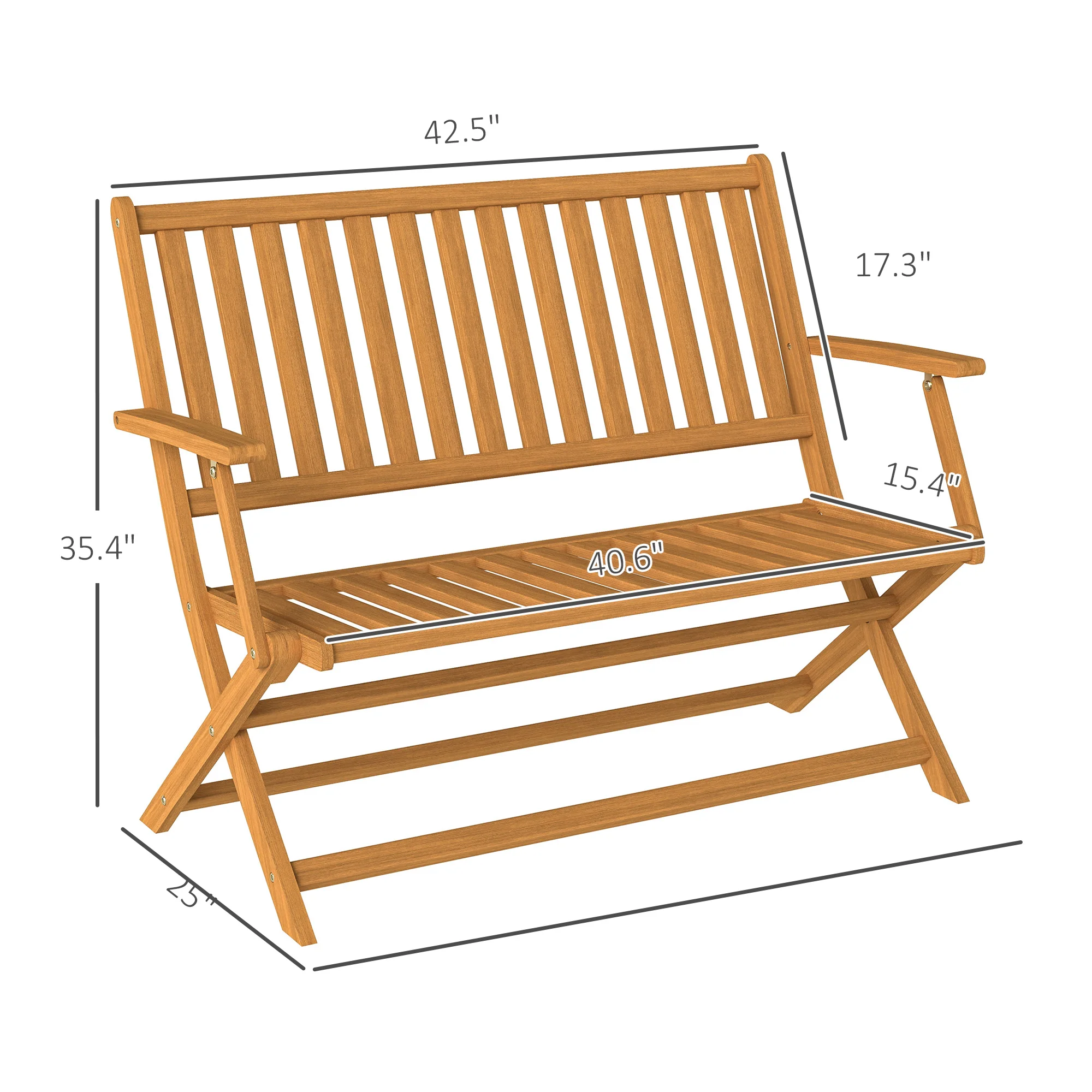 Klappbare 2-Personen-Holzbank mit Rücken- und Armlehnen für Garten, Terrasse,... – Bild 6
