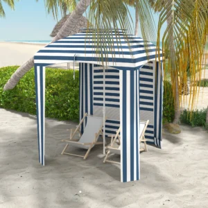 5,8 x 5,8 Reise-Cabana-Sonnenschirm, Wände, Lüftungen, Rüschen, Tragetasche, ...