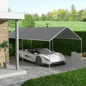 10 x 6m Carport Dach, UV-beständiger Ersatzbezug mit Ballspannseilen, Dunkelgrau