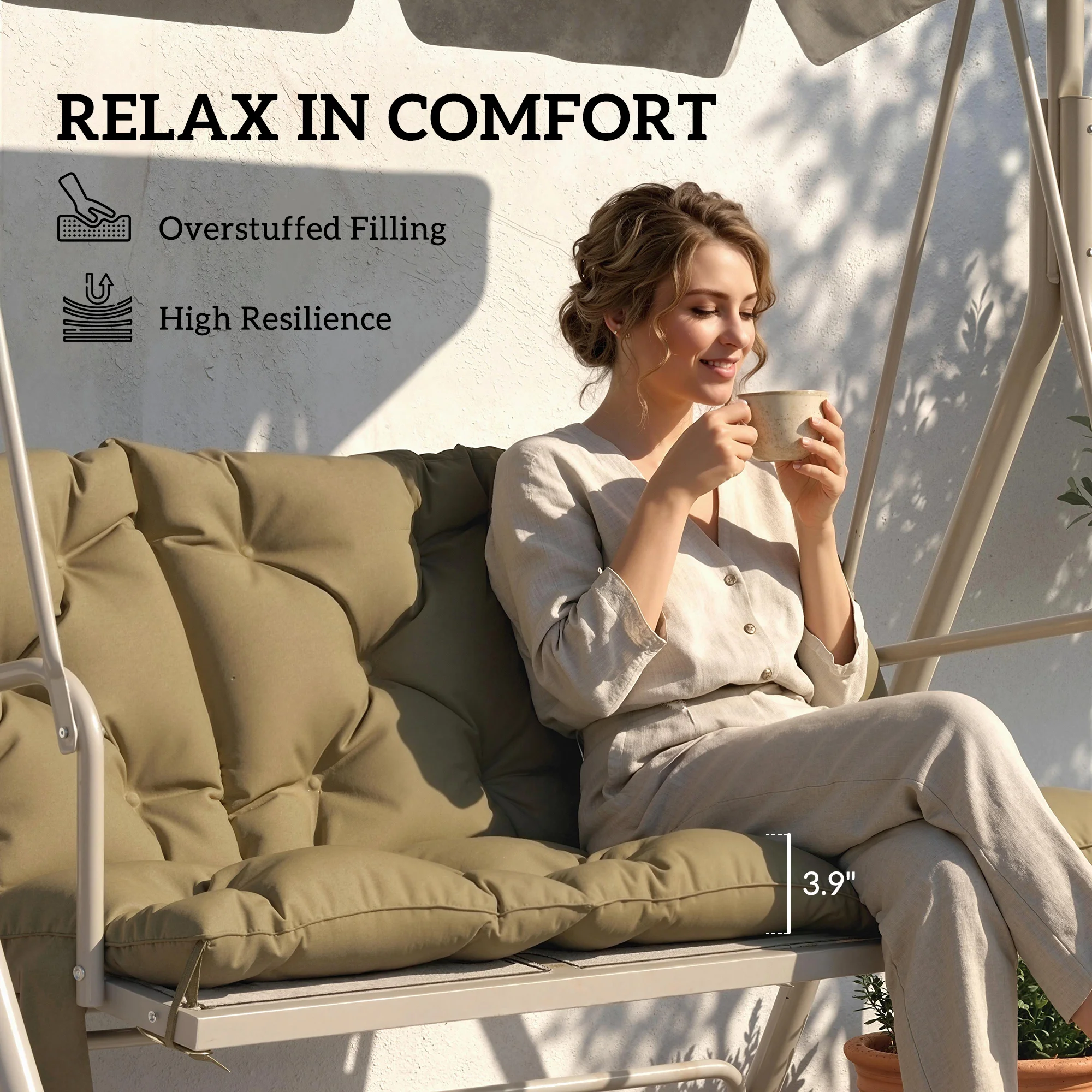 Seat Cushion for 3-Seater Hollywood Swing, Non-Slip, with Backrest and Side... - Image 3
