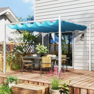 10 x 10 Einziehbare Pergola-Markise mit Magnetbefestigung, UPF30+, Blau